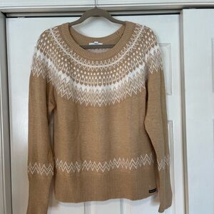 Calvin Klein Jeans Tan and White Crew Neck Fair Isle Patterned Sweater